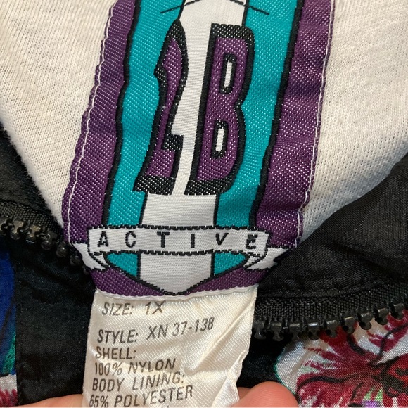 C01 2B Active 80s 90s Floral Windbreaker Bomber Jacket VTG Black Colorful Sz 1X - Picture 4 of 16